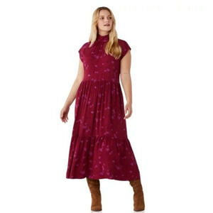 Free Assembly Midi Dress XL Red Floral Tiered Rodeo Western‎ Prairie Country